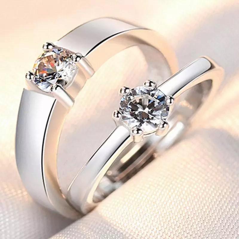 1 pair/pack Fanshion Couple Rings Simple Pair Rings Simulation Diamond Ring Open Size Zircon Classic Ring Couple Wedding Rings Jewelry Gift