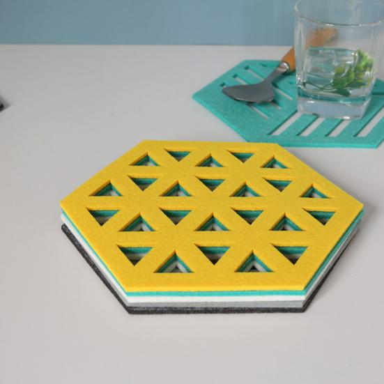 10Pcs Cup Coasters Creative Hexagon Hollow Heat Insulated Home Felt Cup Mat Hot