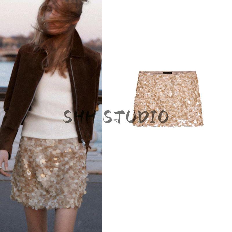 Women's Spring Clothing French Style Design Short Beads Decoration Sequin Fashion Punk Mini Skirt 3920221