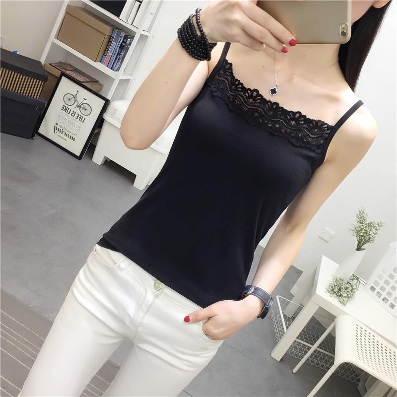 2025 Korean Style Women's Lace Camisole - Solid Color, Slimming, Sexy, Sleeveless Innerwear
