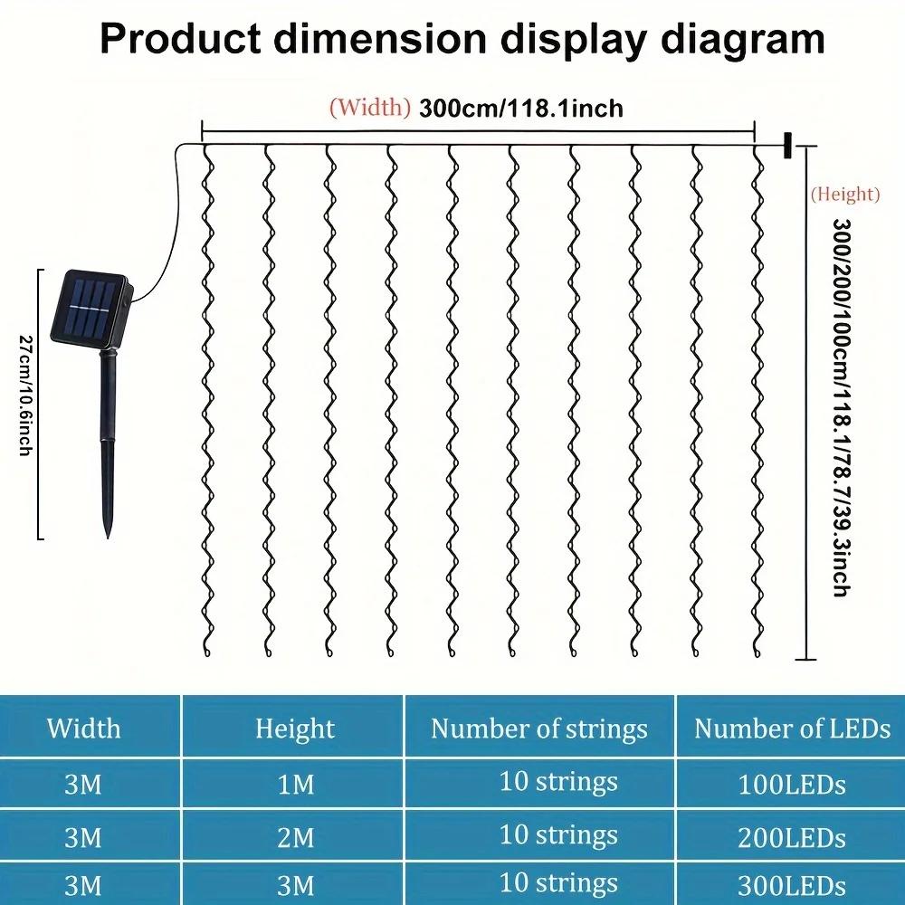 3M Solar Curtain Lights Fairy Garland String Lights 8 Modes Outdoor Waterproof Decorative Lights for Fairy Christmas House Garden