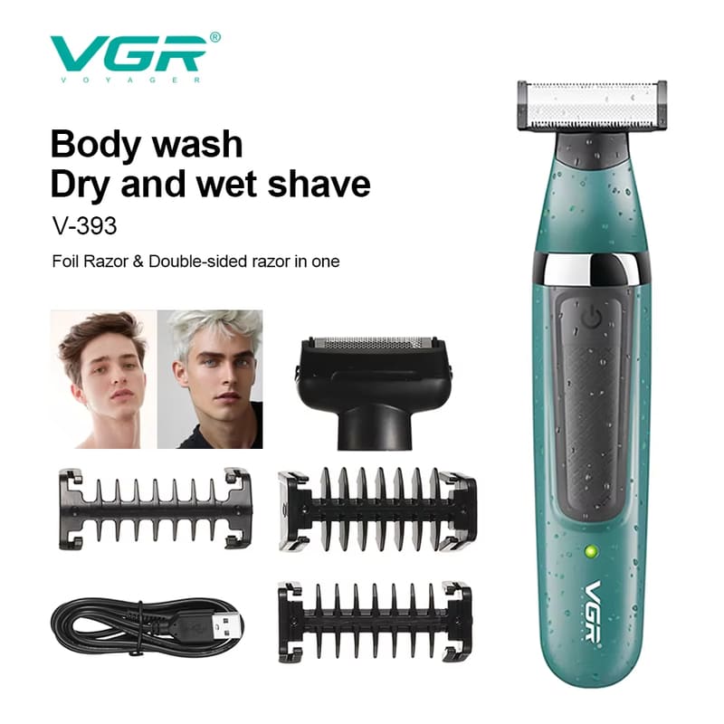 Original VGR V-393 2-in-1 Hair Trimmer Rechargeable Electric Shaver IPX5 Waterproof Beard Trimmer Face & Body Shaving Machine for Men Home Razor