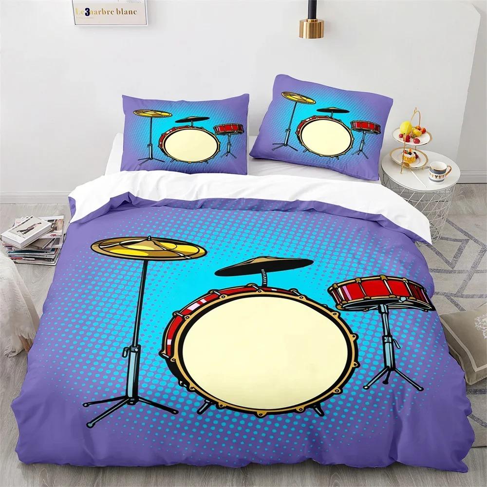 Drum Kit King Queen Duvet Cover Rock Musical Style Bedding Set for Kids Teens Adults Hip Hop Grunge Polyester Quilt Cover