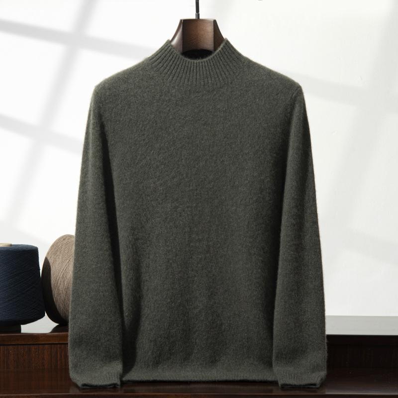 Semi-turtleneck Cashmere Sweater Men's Double-strand Thickened Solid-color Sweater Loose-knit Wool