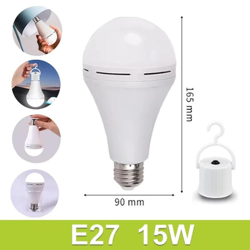 E27 Wiederaufladbare LED-Lampen 9W 15W Hohe Helligkeit Notfall-Glühbirne Außen Camping Angeln Tragbare Lampen Lichter