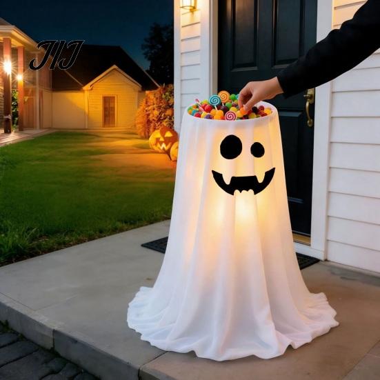 Outdoor Halloween Display Ghost Candy Bowl, Adjustable Height Large Holder, Trick or Snack Bowl Treat Standing Storage Dish for Porch Lawn Garden