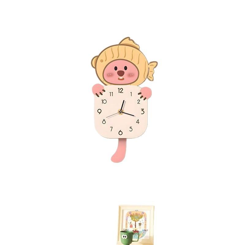 

Cream Style Cartoon Wall Clock Living Room Decoration Painting New Clock Cartoon Silent Creative Punch Wall Clock 30×60cm