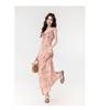 French Celebrity Fashion Temperament Ruffle Edge Floral V-neck Lace-up Waist Dress Travel Seaside Vacation Dress