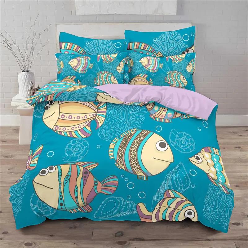 Cartoon Fisch Kleinkind Bettwäsche Set Für Kinder Mikrofaser Goldfisch Bettbezug Queen King Size 3D Druck Bettdeckenbezug Schlafzimmer Dekor