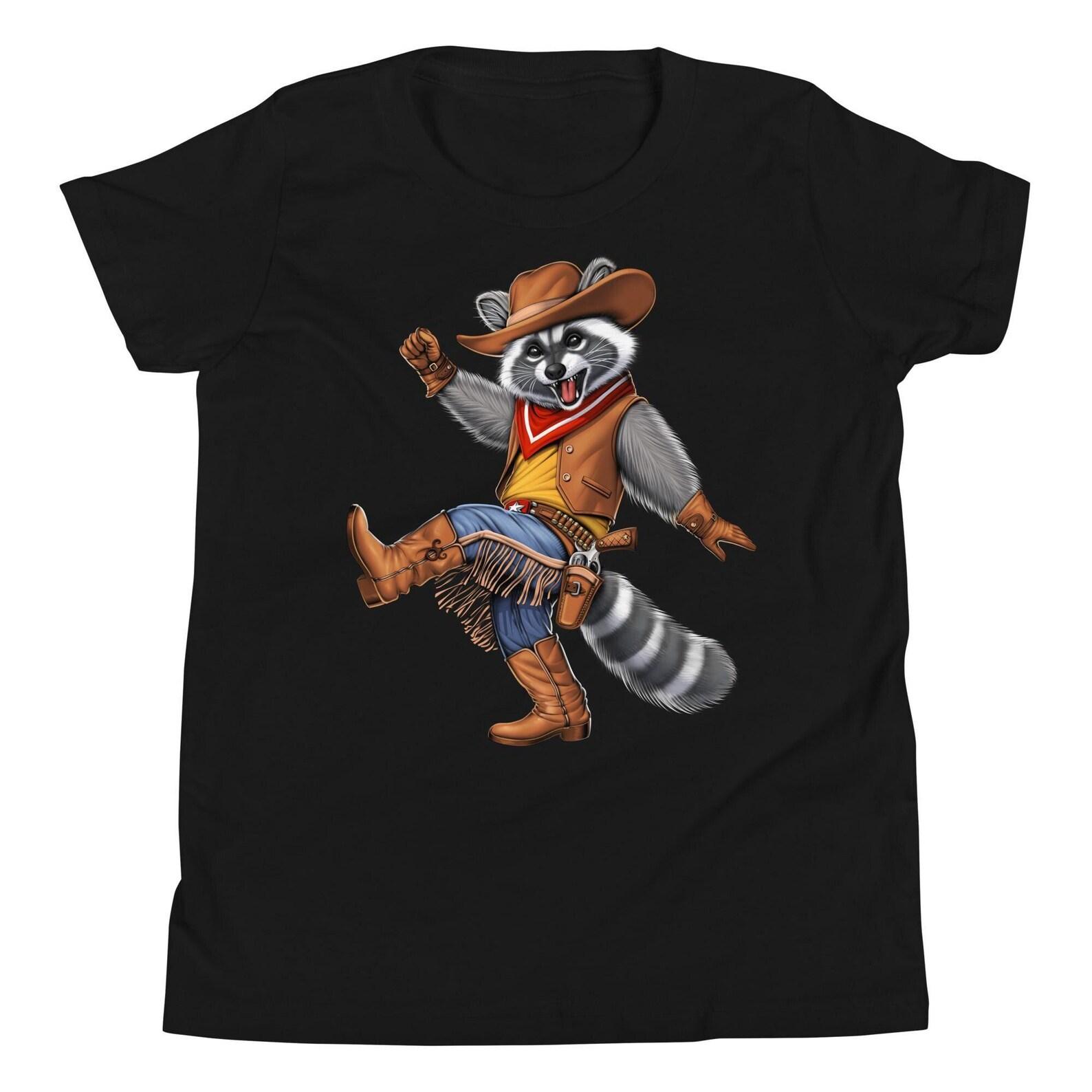 Raccoon Cowboy Kids T-Shirt: Funny Western Rodeo Tee 100