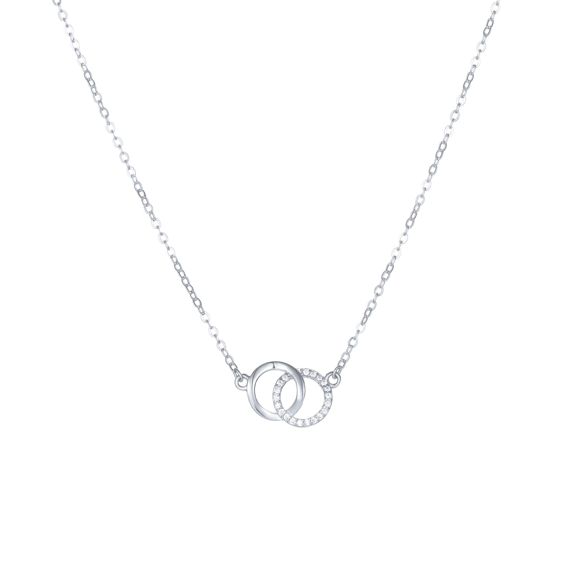 18K Gold-Plated Double Circle Necklace with Micro-Paved Zircon, Minimalist S925 Sterling Silver Clavicle Chain 925 Sterling Silver