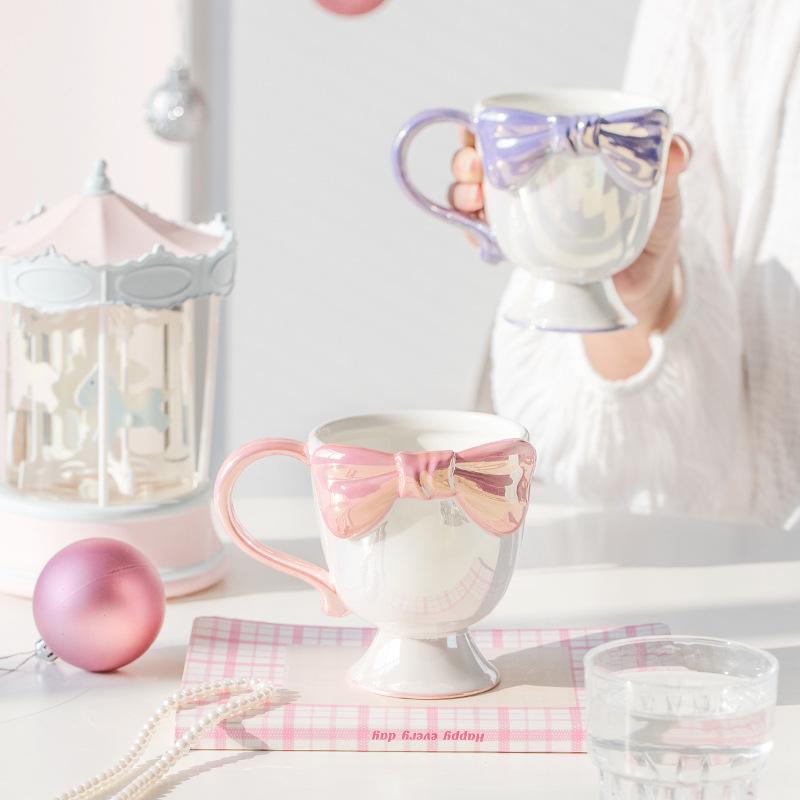 Bow Shaped Ice Cream Ceramic Cup Coffee Mug Dessert High Footed Cup Ceramic Cup Home Tea Cup Breakfast Milk Coffee Cup