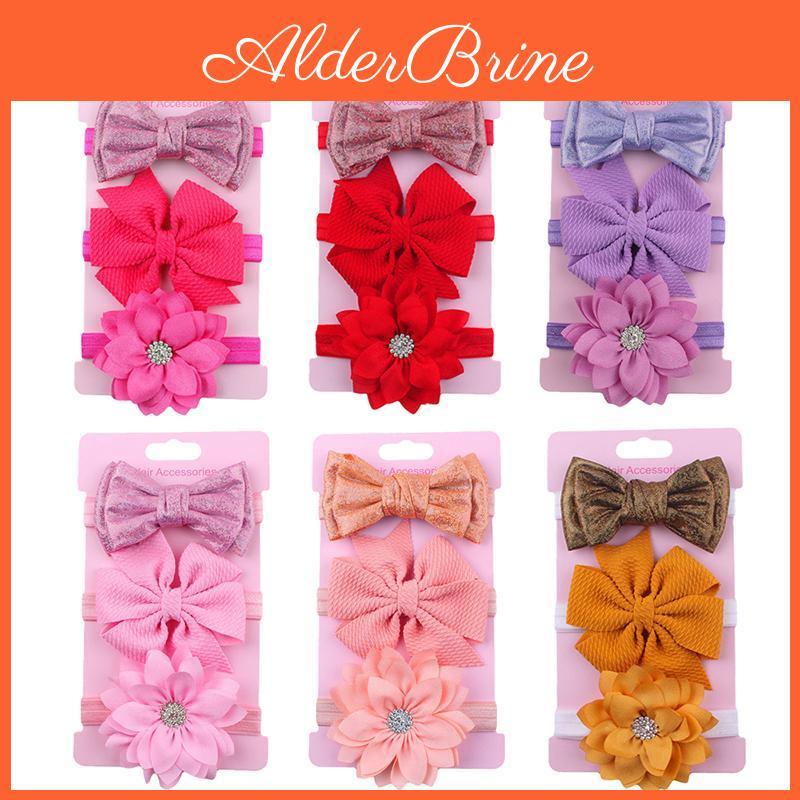 With Girl 3pcslot Headband Baby Bow Flower Princess Newborn Little Girl Elastic Hairband For Kids Toddler Hair Accessories Set