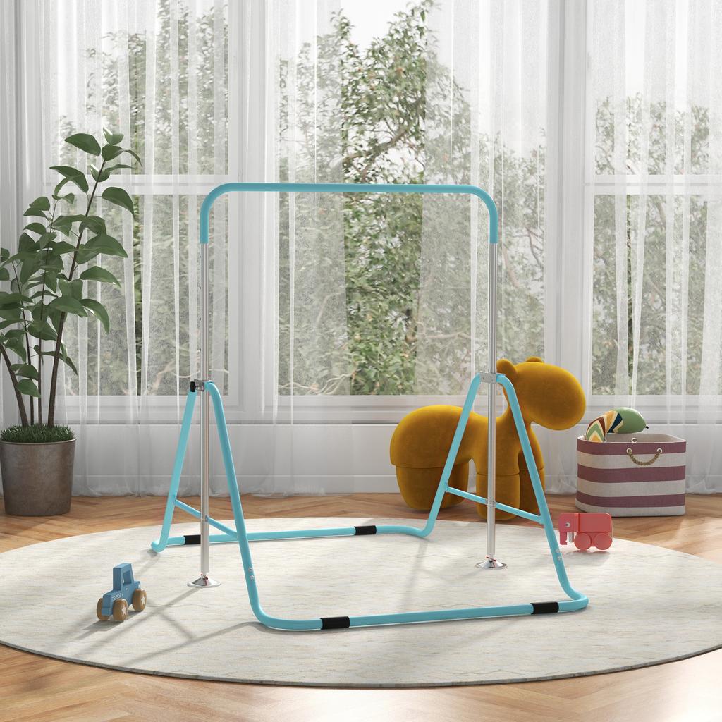 Kids Gymnastic Bar, with Adjustable Height, Foldable Horizontal Bars - Light Blue