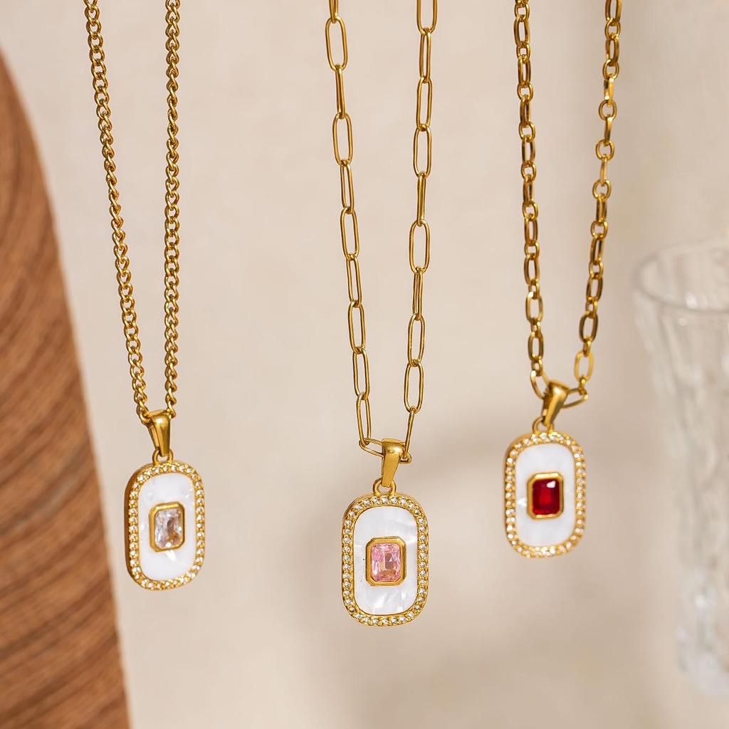 18K Gold Plated European Retro Necklace Set with White Shell & Zirconia