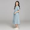 Summer Kids Student Waisted Party Dresses Child Clothes Teens Girls Daily Wear Button 4-12 Year