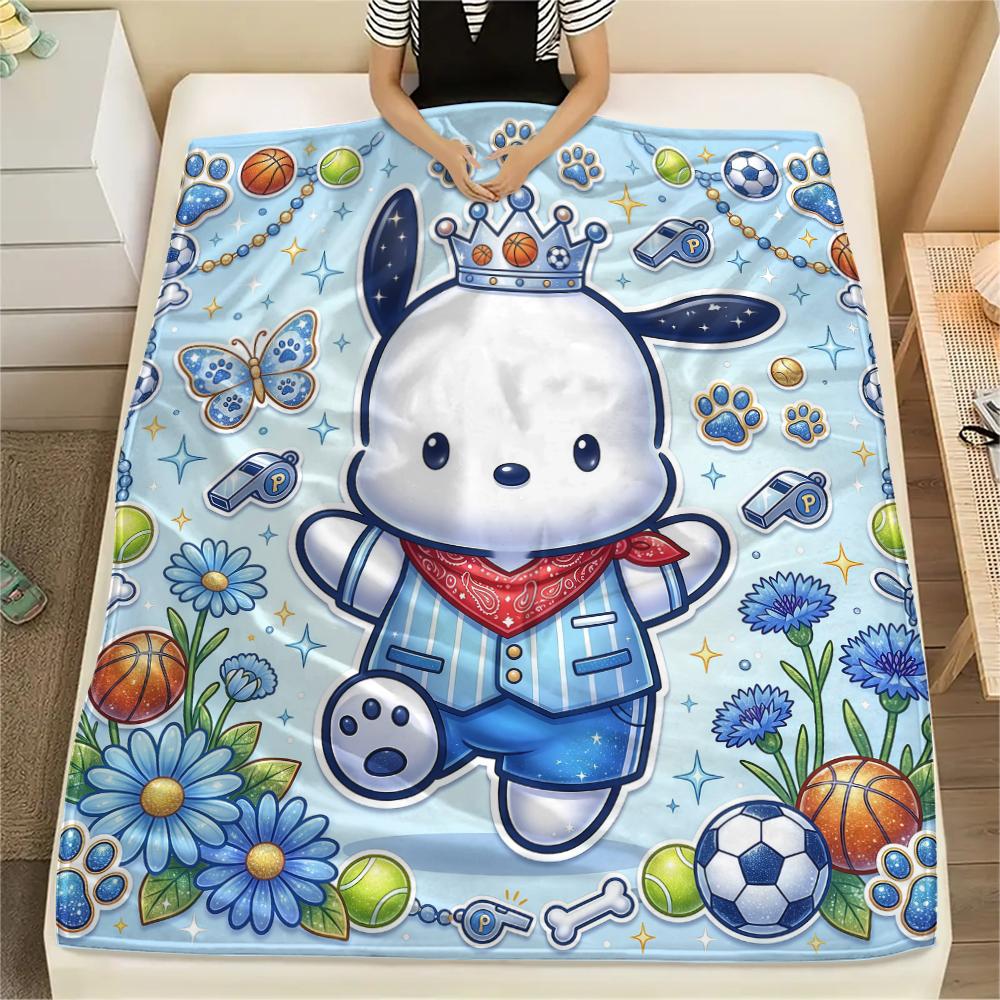 1PC Pochacco Print Flannel Blanket, High quality All Seasons, Home Decor, Warmth and Comfort, Perfect for Christmas Gifts