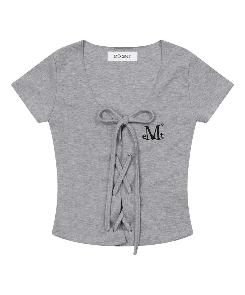 Mucent Luque Eyelet Lace-Up Corset Rolled Short Sleeve Tee (2 Colors)