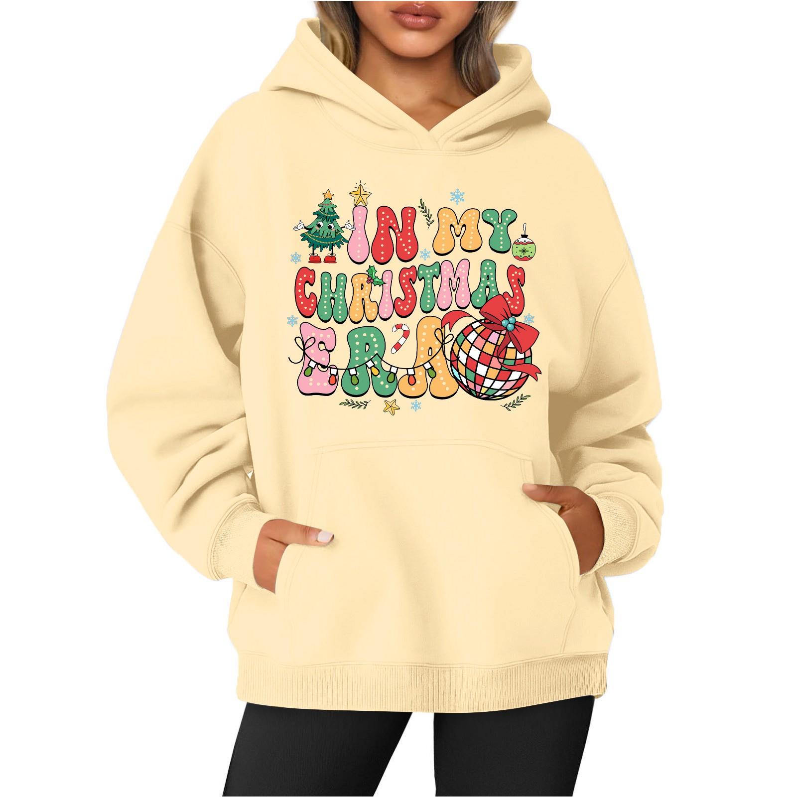 

Женская толстовка с круглым вырезом и длинными рукавами с рождественским принтом L жёлтый