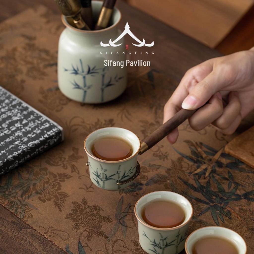 Hand-Painted Kung Fu Tea Ceremony Set: Six Gentlemen Accessories with Tea Tongs, Brush, and Tea Pet