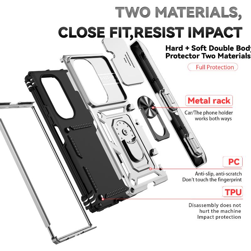 360 ° Rotat Metal Car Bracket Ring Soft TPU+Hard PC Solid Color Armor Phone Case For Samsung Galaxy Z Fold 7 6 5 4 Bumper Cover