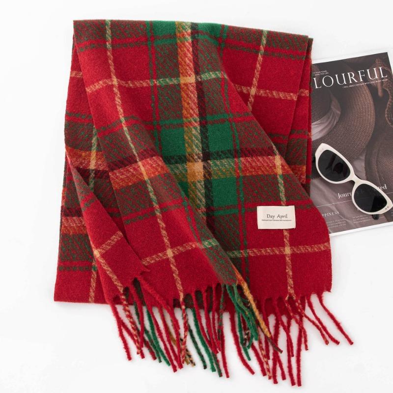 Autumn and winter Christmas scarf atmosphere imitation cashmere women's high-end sense plaid red new winter warm scarf