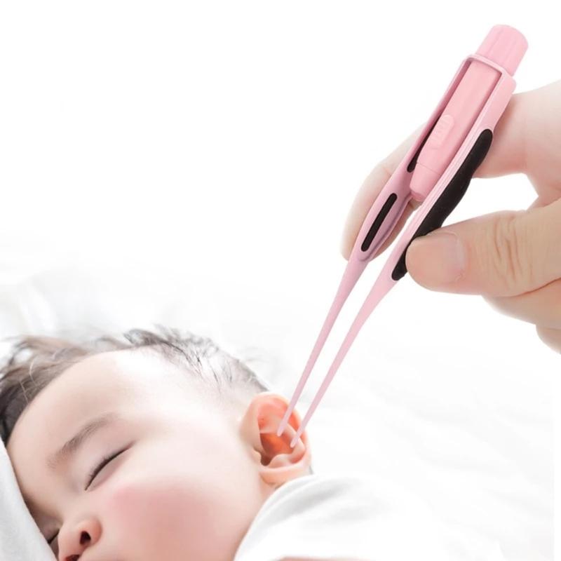 LED Ear Wax Removal Tweezers Anti-Skid Ear Pick Tool Kit with Brightness Light Ear Curette Safety Earwax Cleaning Tool