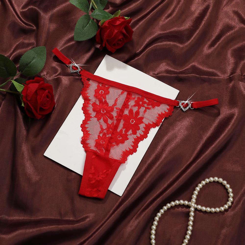 Women's Panties Heart Rhinestone Jacquard Low Waist Lace Translucent Flower Underpants Ventilate Underwear Super Comfortable