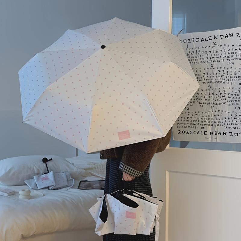 1 Piece, Two Styles to Choose From, Korean-Style Small Polka Dot Folding Umbrella, Sun Protection Uv Black Glue Parasol, Dual-Use for Sun