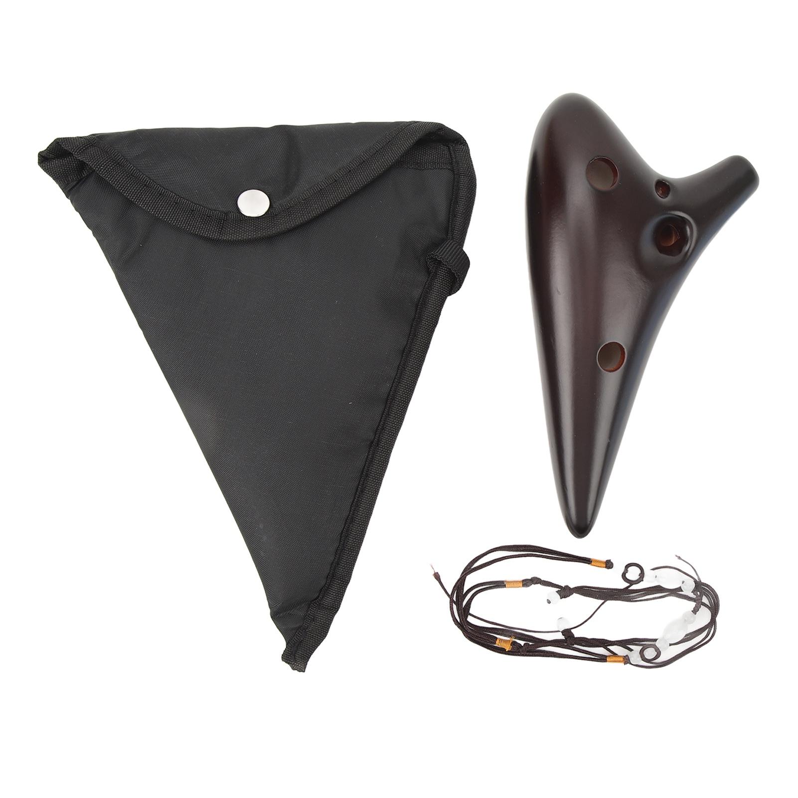 12 Hole Ocarina Ceramic Smouldering Alto C Tone Ocarina Flute Instrument with Neck Rope for Beginners