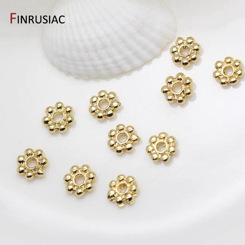 DIY Jewelry Accessories 14k Gold Plated Brass Spacer Beads 6mm Flower Bead Caps Separator For Bracelet Making Supplies