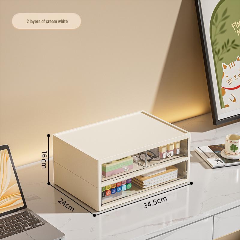 Desktop Storage Box with Drawer – Dustproof, Transparent Organizer for Dorm Desk and Office Stationery/Books/Documents