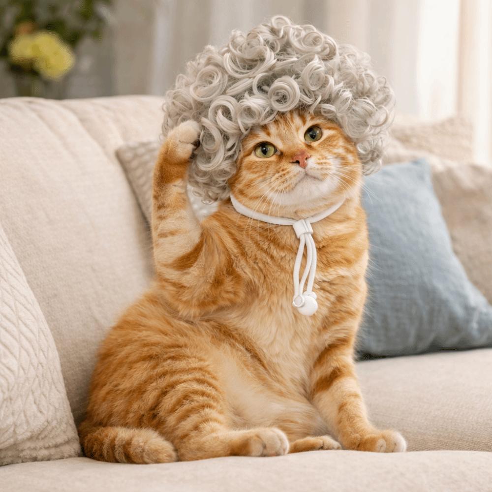 Elastic Band Cat Funny Headpiece Adjustable Pet Cosplay Wigs Cute Pet Afro Wig  Parties