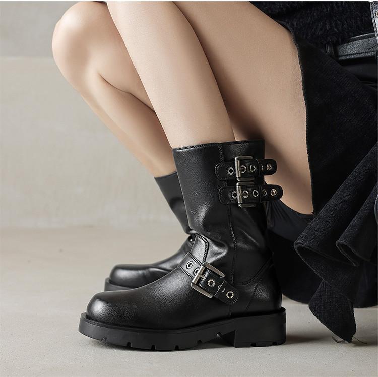 Women's Round Toe Thick Heel Retro Mid-Top Western Boots