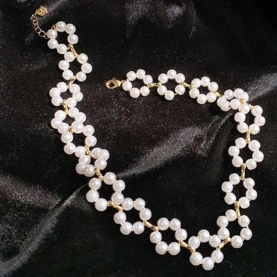 Women Choker Necklace Faux Pearl Hollow Out Flower Shape Short Adjustable Extended Length Luxury Polished Lady Neck Decoration Jewelry Women Party