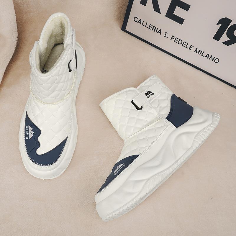 Winter velvet warm color matching bread shoes men's high-top Velcro platform cotton shoes outdoor casual snow boots