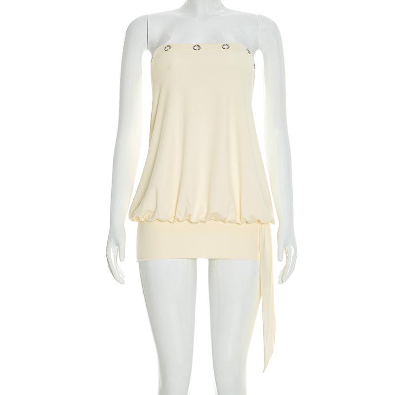 Women s Spring/Summer Sexy Ins-Style Hollowed-Out Bandeau Mini Dress S