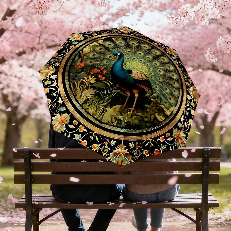 1PC Peacock Floral Umbrella-8-Rib Reinforced, Automatic Open, Lightweight & Durable, Cute Fashion Accessory for Outdoor-K1276