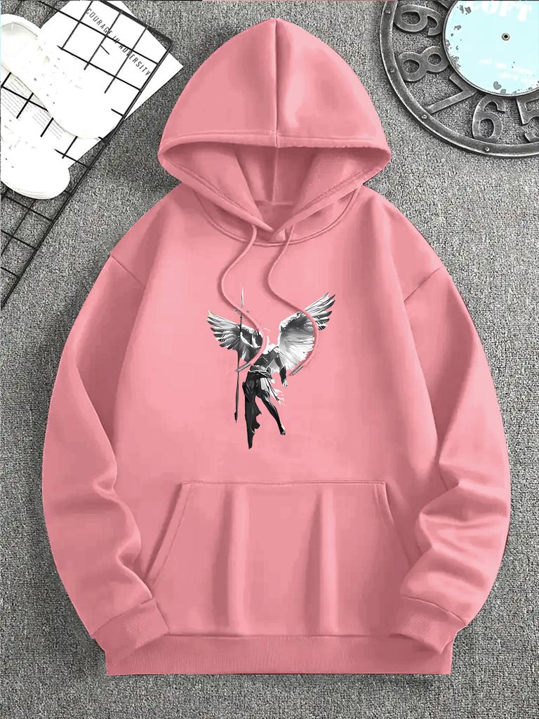 Felpa Sportiva con Cappuccio da Uomo Grunge Ala Spezzata Stampata Vestibilità Oversize Casual per Esterno Felpa Atletica