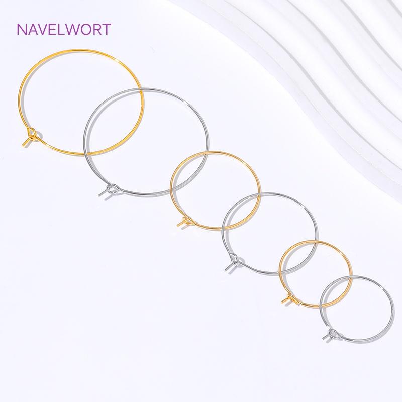 15mm-40mm18K Gold Plated Round Hoop Earrings,For Women Fashion Jewelry,Brass Big Circle Ear Wire Hoops,DIY Jewelry Making Craft