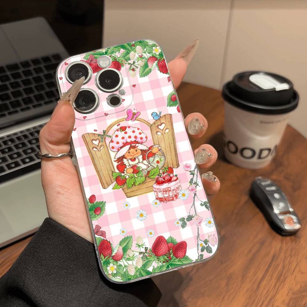 S-Strawberry-shortcake Girl Phone Case For IPhone 11 12 13 14 15 16 17 Pro Max Plus Transparent Back Cover