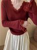 2026 Plus Size Slimming Lace Long Sleeve Knitwear for Women - Winter Base Layer Top
