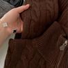 Women's American Style Coffee High-Neck Twist Knit Sweater - Autumn/Winter Versatile Half-Zip Base Layer