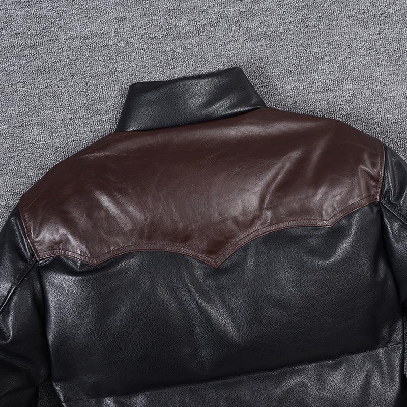 Thick Men Cowhide Leather Jacket Warm Genuine Cow Leather Duck Down Coat For -25~0 Degree Winter Clothing