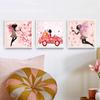 Nordic Canvas Painting Cartoon Square Posters Dancing Riding a Bike Horse Driving a Car Beautiful Girls for Girl's Room