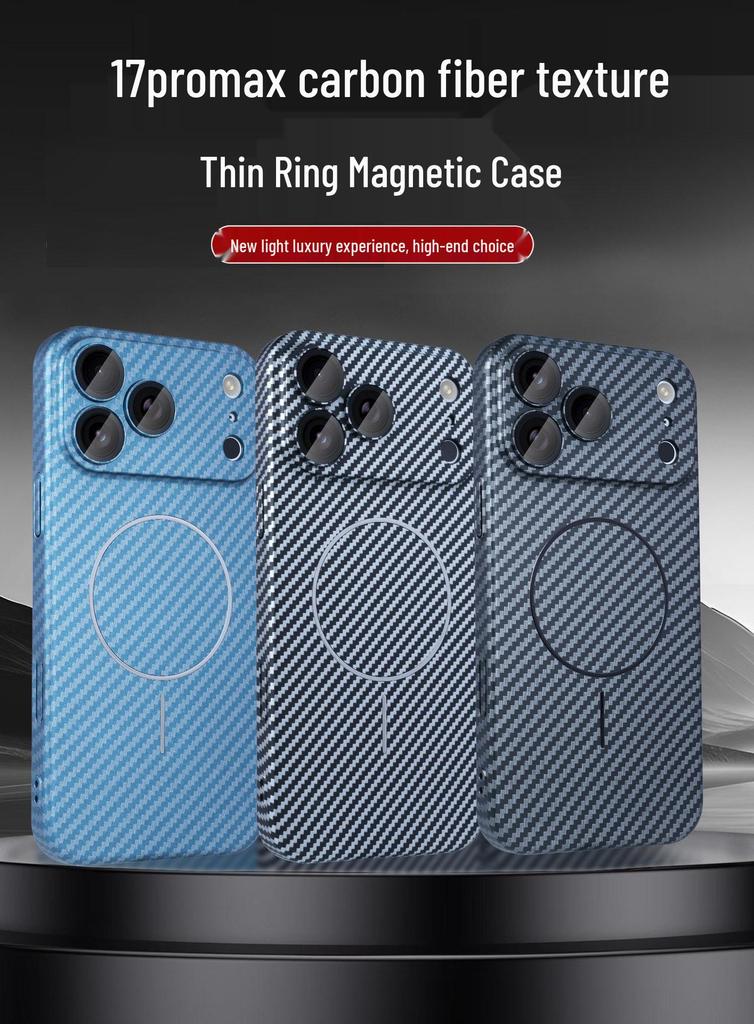 Apple 17 Pro Max Carbon Fiber Magnetic Phone Case with Lens Film for iPhone 15/14