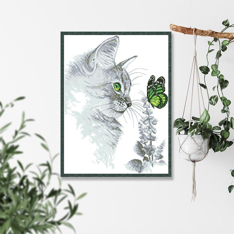 Cat and Butterfly Cross Stitch Pattern Kits Unprinte Canvas 11CT 14CT Needlework Sets DIY Animal Embroidery Home Decor Painting