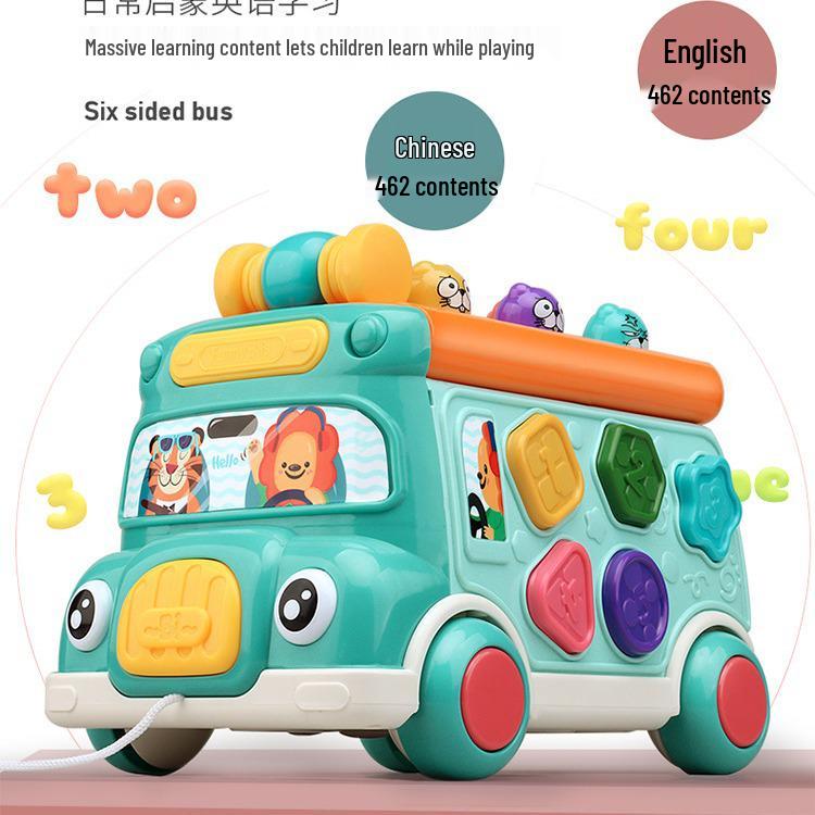 Bilingual Kids' Whack-a-Mole Cartoon Bus Game Toy with Music