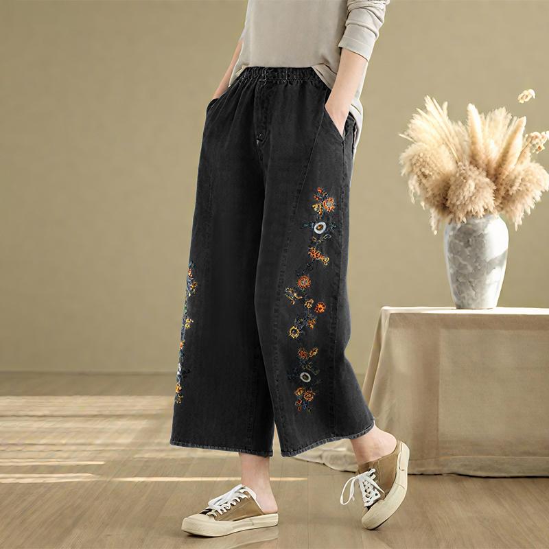 ZANZEA Damen Lässige Elastische Taille Lockere Geblümte Cropped-Hose