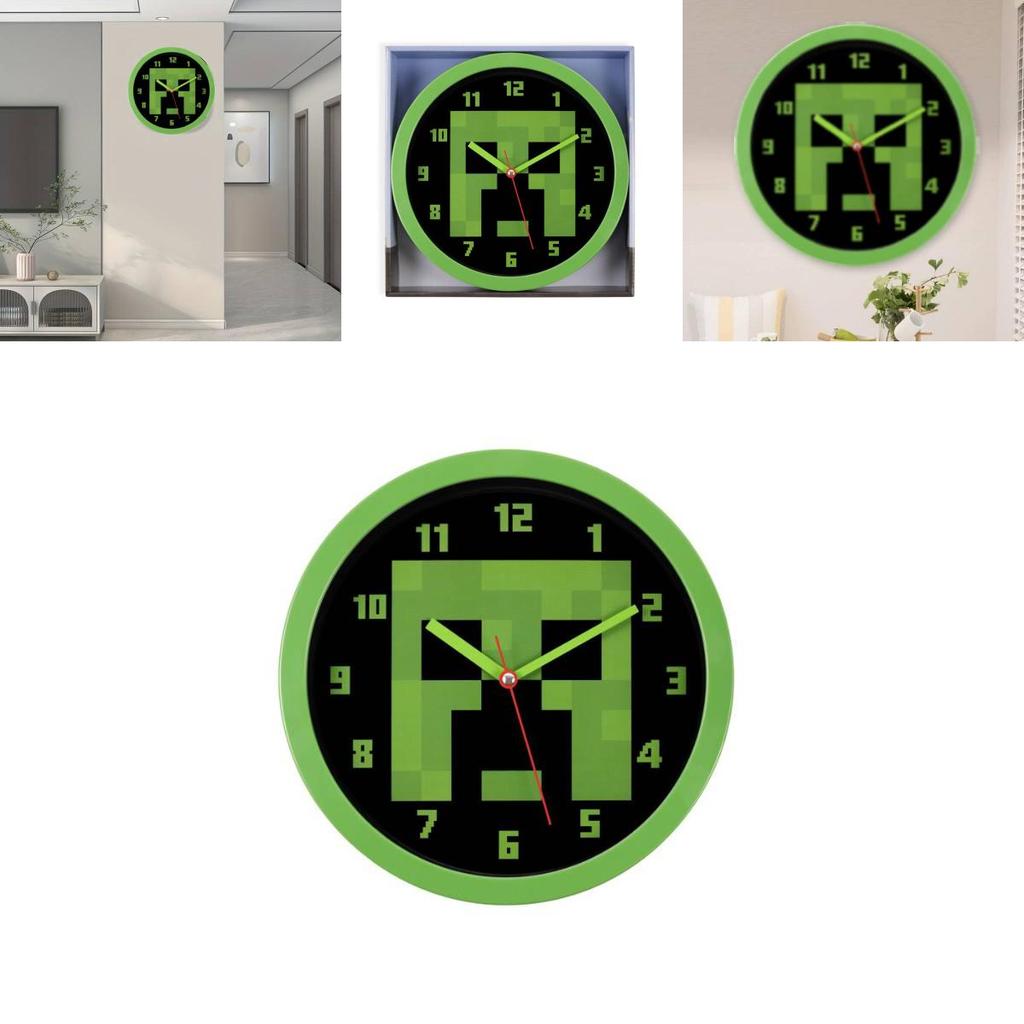 Minecraft Green Pixel Pattern Wall Silent Clock For Living Room And Bedroom Decor